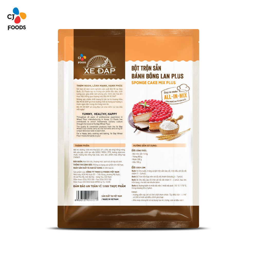 Bột Trộn Sẵn Bánh Bông Lan Plus Xe Đạp - 1 kg