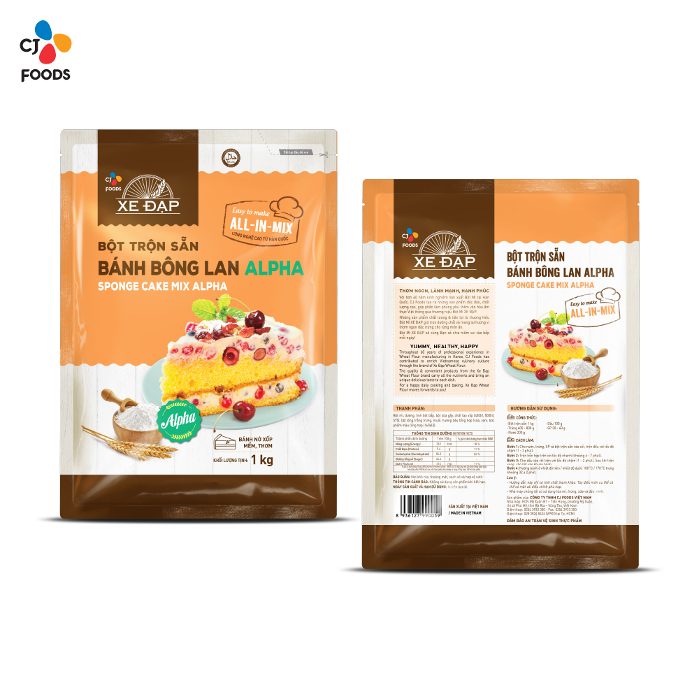 Bột Trộn Sẵn Bánh Bông Lan Alpha Xe Đạp - 1 kg