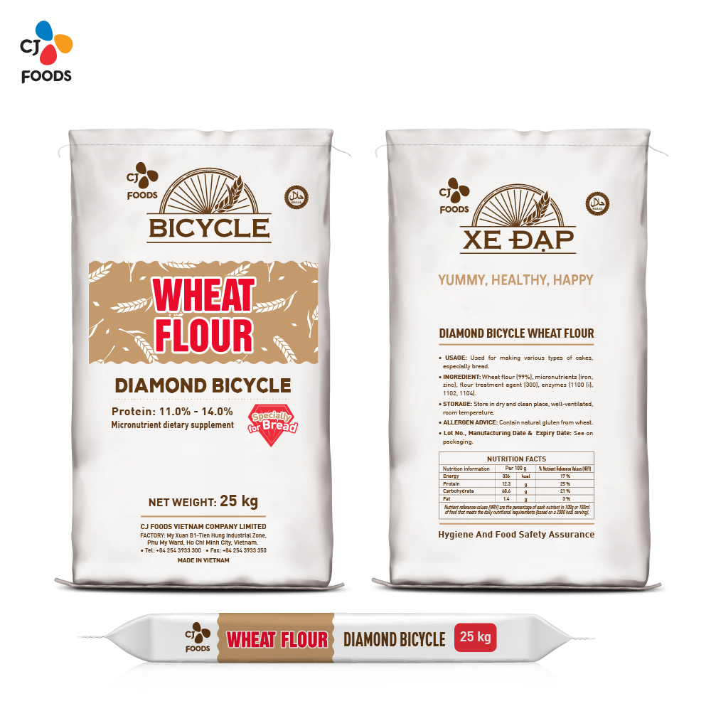 Wheat flour, diamond bicycle bag, PP, 25kg