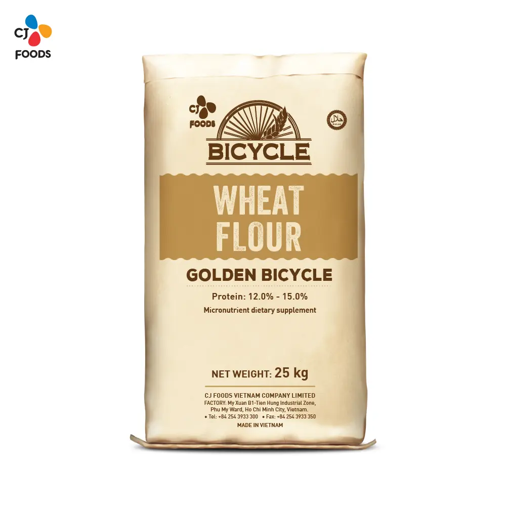 Wheat flour, golden bicycle bag, paper, 25kg, 01