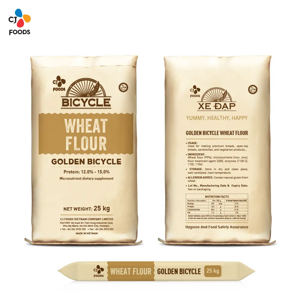 Wheat flour, golden bicycle bag, paper, 25kg, 01