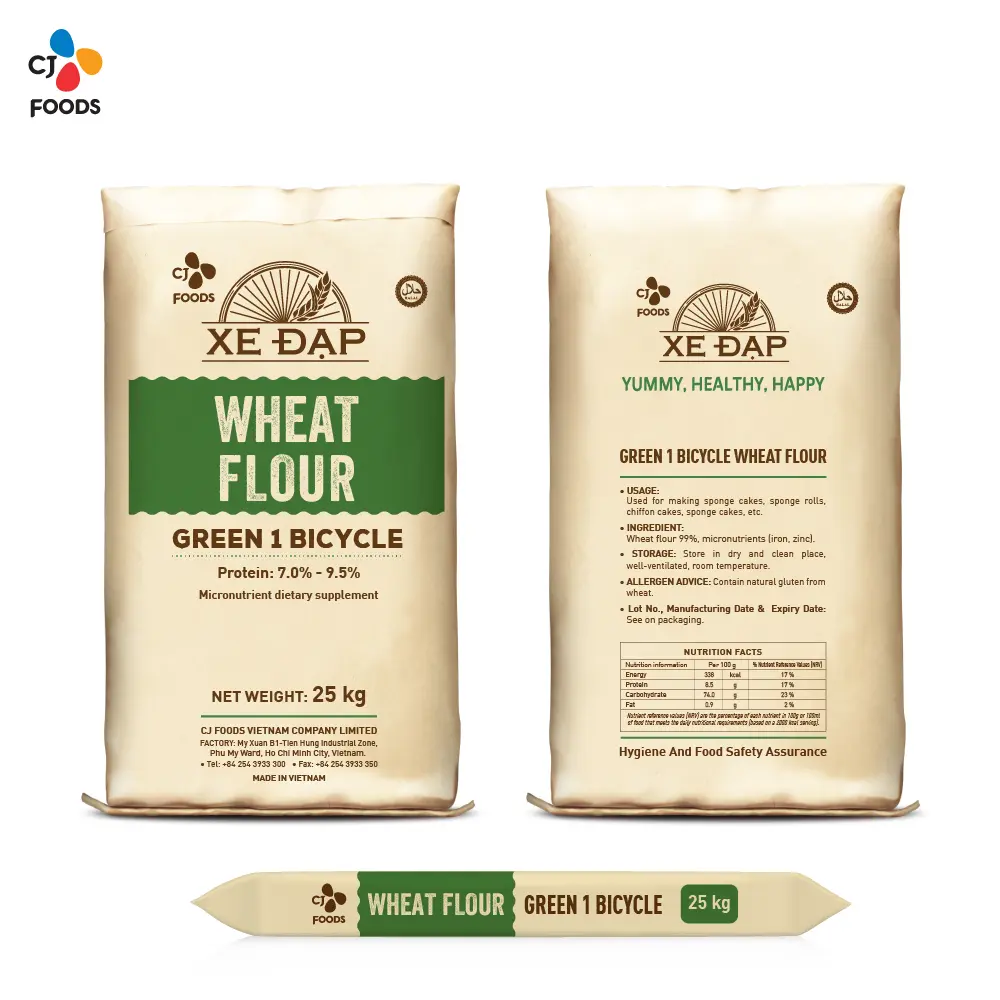 Wheat flour, green, one bicycle bag, paper, 25 kg, 01