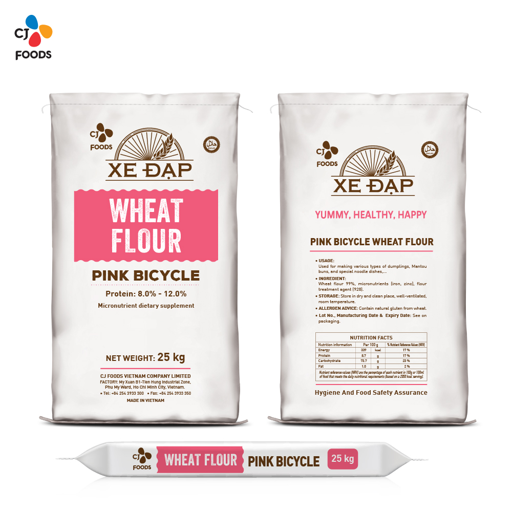 Wheat flour, pink bicycle bag, PP, 25 kg