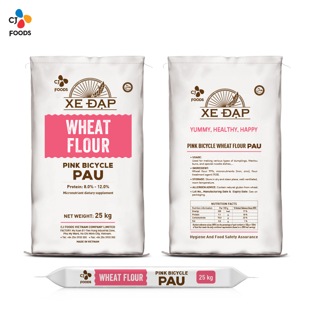 Wheat Flour, Pink Bicycle, PAU Bag, PP, 25kg